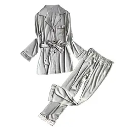 2019 Новая мода демисезонный для женщин высокое класс Шелковый пижамный комплект женские роскошные ванной Халат Костюм Элегантный пиж