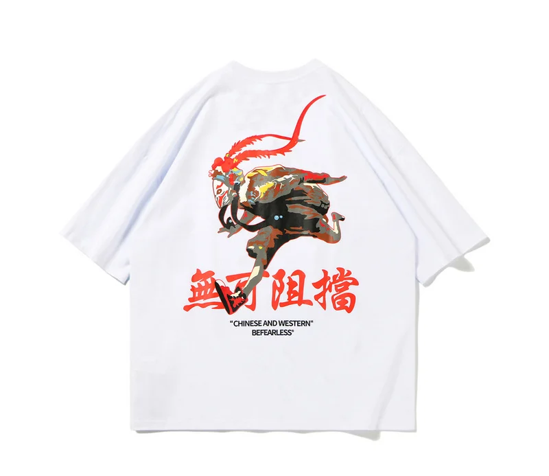 

Summer 2019 New Chinese Style White Idiom Print T-Shirt Men