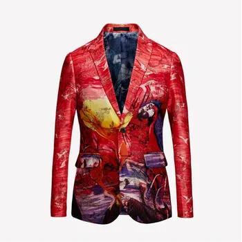 

WIPU Brand Tide Mens Golden Chinese Style Flamingo Pattern Digital Print Suit Jacket Wedding Party Nightclub Stage Blazer