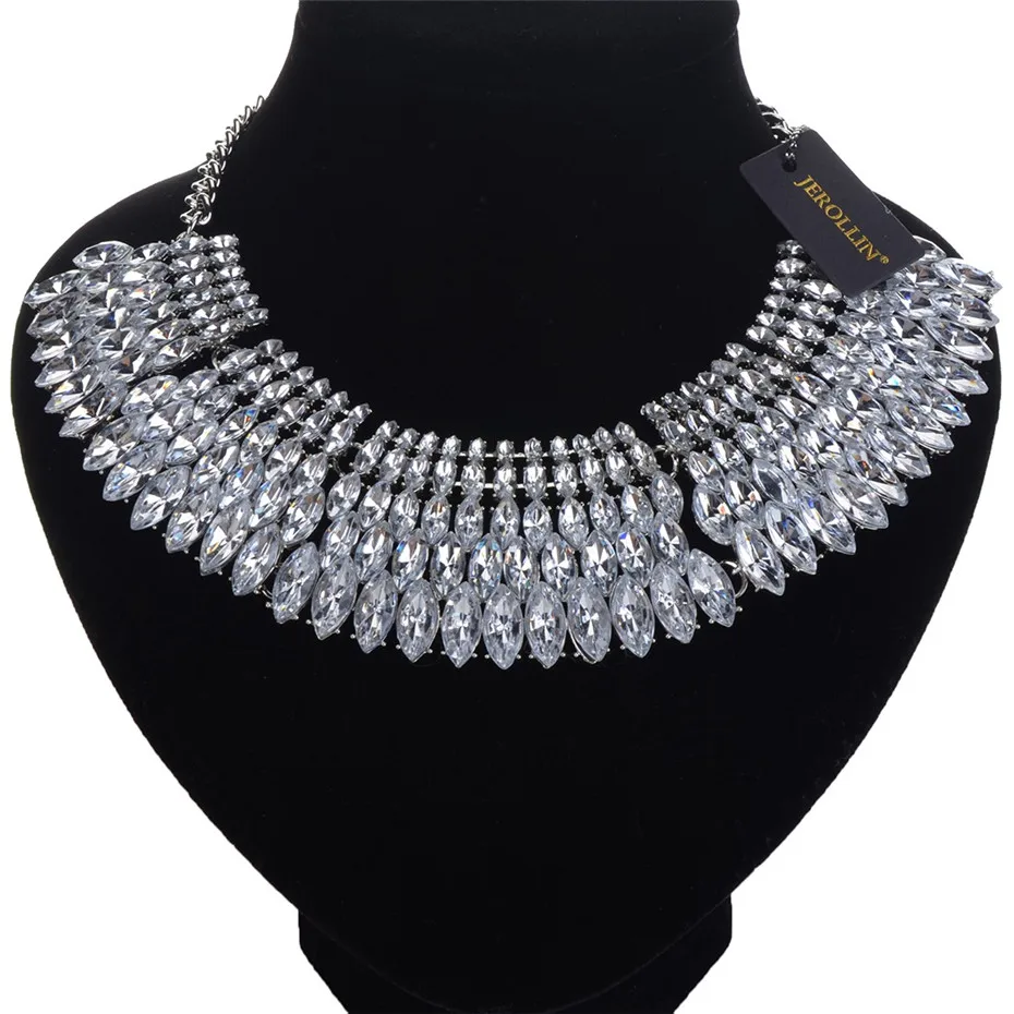 Women Vintage Crystal Bib Chain Choker Pendant Statement Necklace Set Earrings