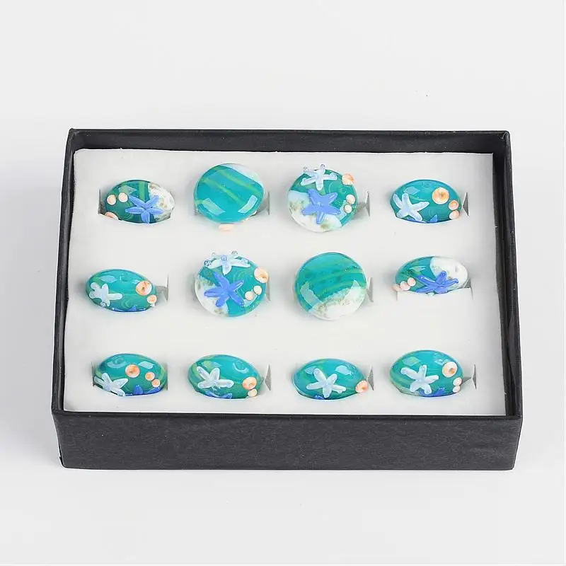 

Ocean Style Handmade Lampwork Beads, Flat Round with Starfish, CornflowerBlue, 20x10mm, Hole: 2mm; about 12pcs/box