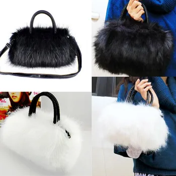 

Fashion Warm Faux Rabbit Fur Women Handbag Designer Shoulder Bags Luxury Plush Female Crossbody Bag Lady Small Purse Winter 2019