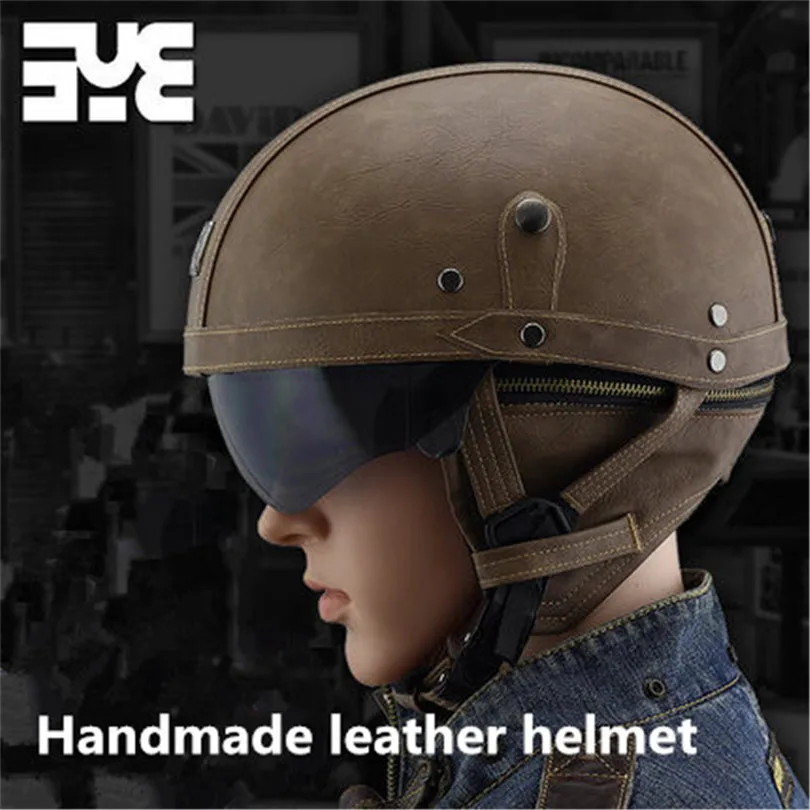 

BYE motorcycle helmet vespa vintage harley summer half helmet with inner visor jet retro capacete casque moto helmet DOT Brown
