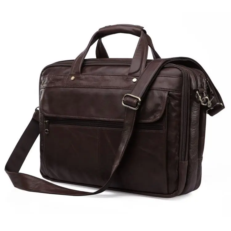 Vintage Real Genuine Leather Men messenger bags coffee black bussiness briefcase men travel bags 15 6