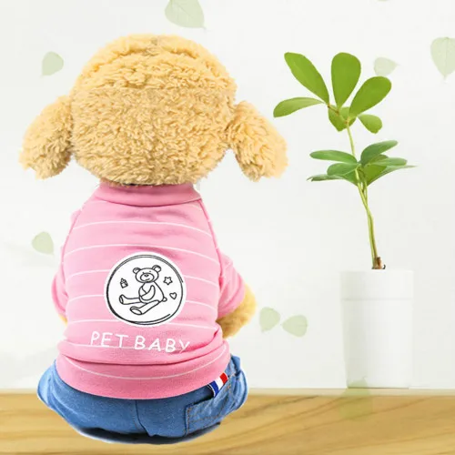 Демисезонный джинсовая куртка Повседневное Стиль Pet Одежда с принтом в виде собак маленьких собак свитера для собак, щенков, чихуахуа пальто куртки Pet Костюмы - Цвет: Pink