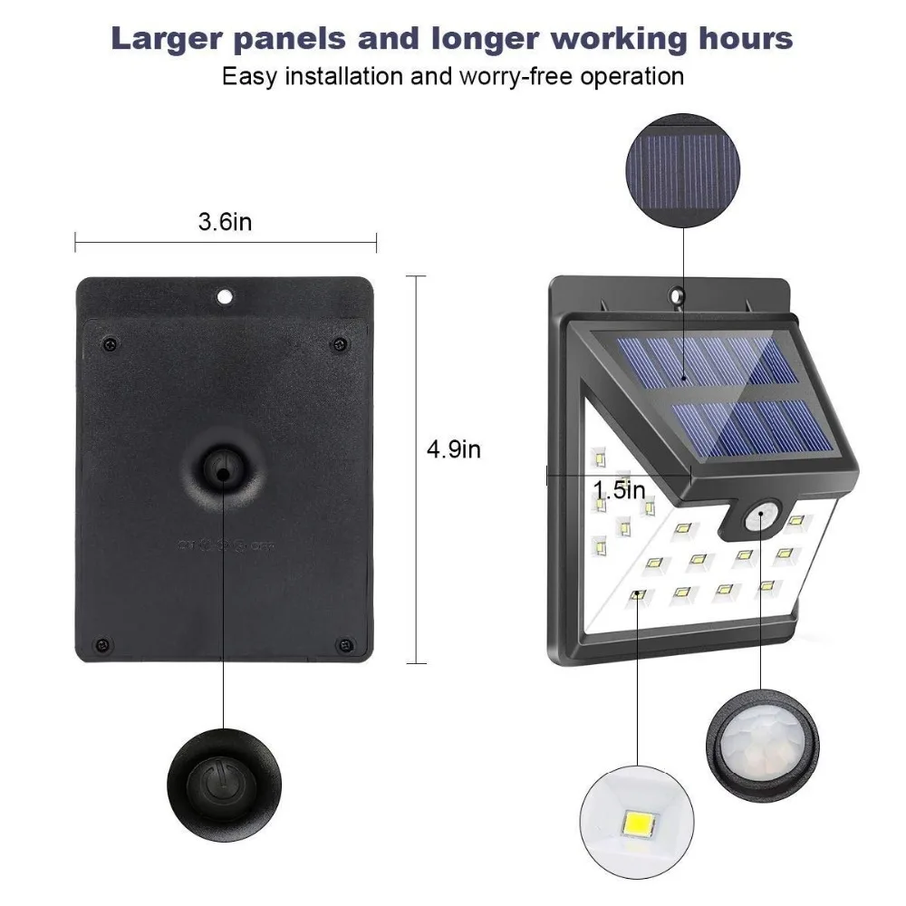 3 режима IP65 4 Вт 3835SMD 22 светодиода беспроводной датчик движения безопасности солнечные огни для наружной стены/забор/гараж/сад/подъездная дорога