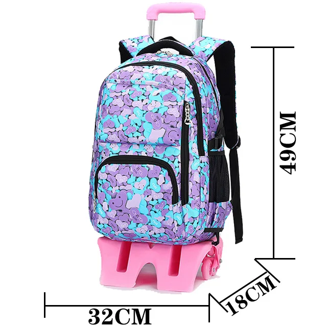 Школьный рюкзак с колесом чемодан на колесиках для путешествий Сумка водонепроницаемая 6 колесная тележка детская школьная сумка для мальчиков и девочек рюкзак для детей - Color: Flower High base