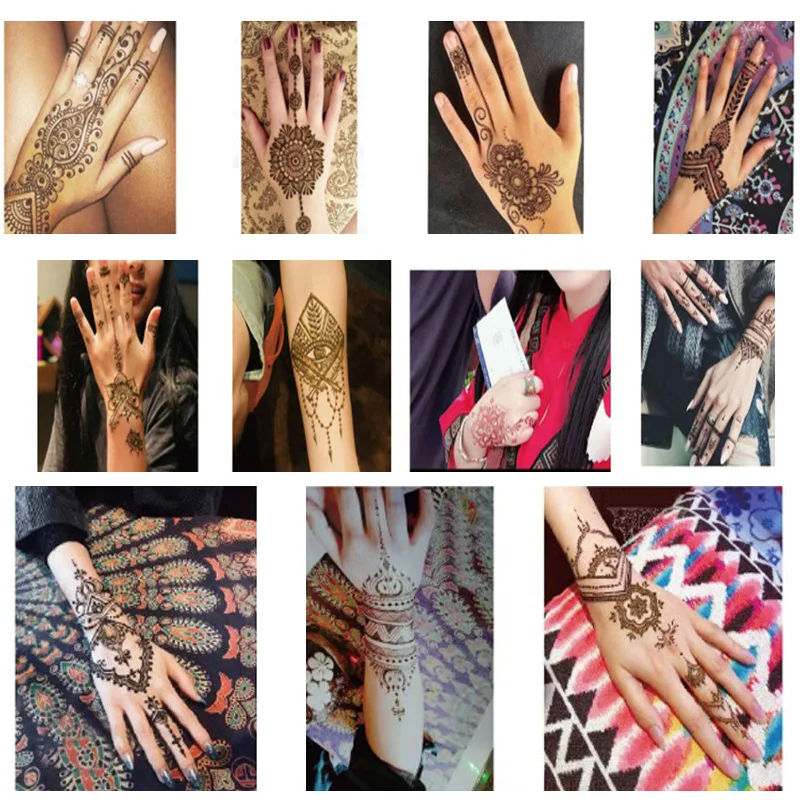 6pcs/Set Henna Tattoo Stencil Mehndi Aribrush Templates for Women Body Paint Indian Tattoo Stickers New Designs Kit 6 Patterns