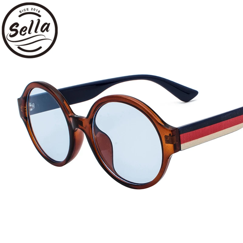 

Sella Brand Designer Fashion Women Men Round Sunglasses Classic Vintage Hit Color Frame Blue Lens Sun Glasses Eyewear Shade