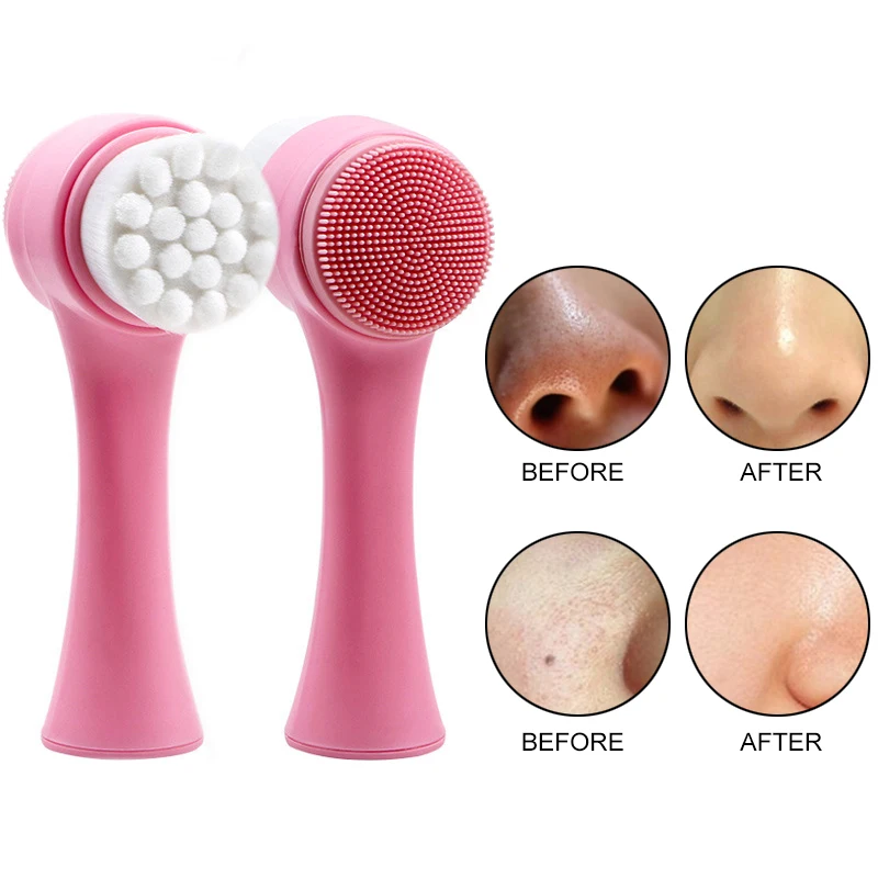 Silicone Facial Cleanser Wash Brush Mild Fiber Face Cleaning Portable Size Face Massage Washing Skin Double Side