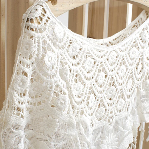 Женская Милая Белая ажурная вязаная крючком кружевная кисточка широкий воротник