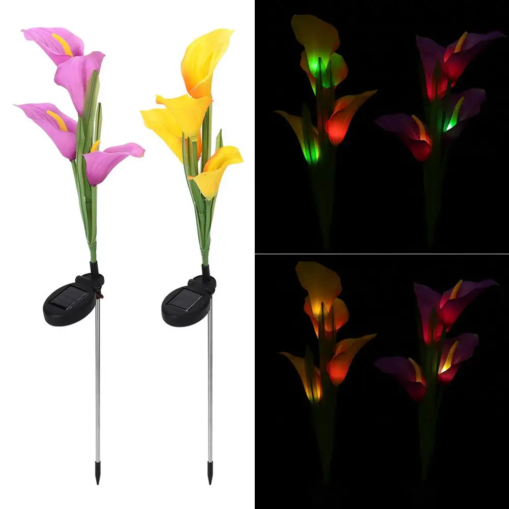 На солнечной энергии Calla стиль 4LED наземный цветок свет наружная газонная лампа для сада Освещение Сад газон лампа для сада