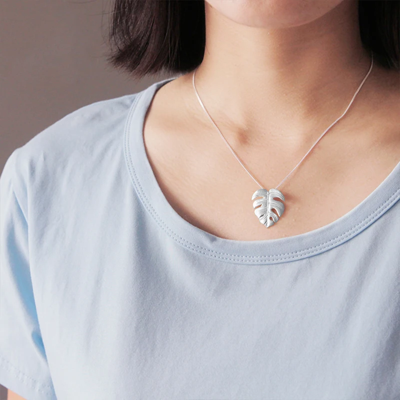 Lotus Fun Real 925 Sterling Silver Handmade Fine Jewelry Creative Monstera Leaves Design Pendant without Necklace for Women