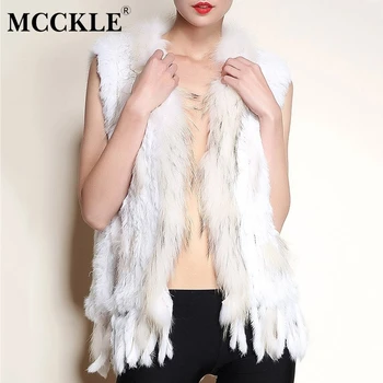 

Women Rabbit Fur Tassel Knitted Sleeveless Vest Coat Patchwork Cardigan Female 2020 Winter Fashion Tops Fluffy Jackets Coat