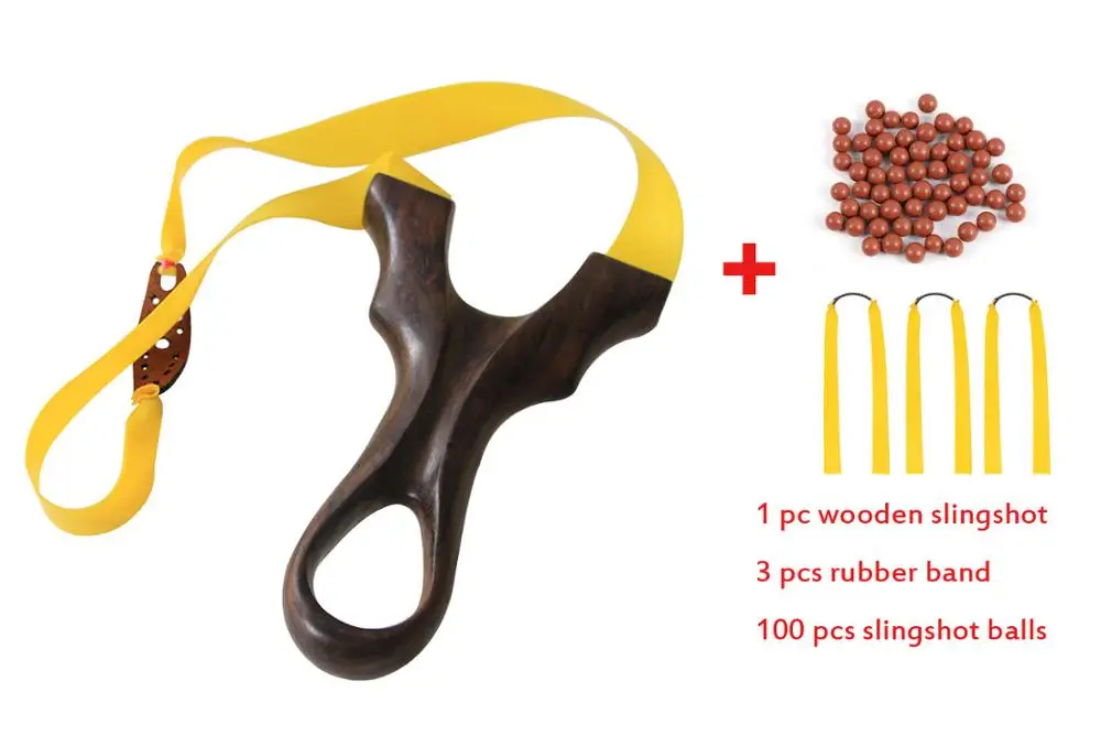 

High Quality Hardwood Slingshot with 3 rubber band 100 slingshot balls Hunting Slingshot for Catapult Game