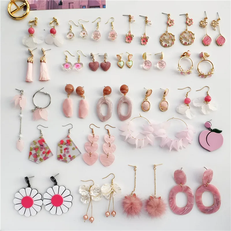 

Simple Pink Acrylic Drop Earrings for Women Fashion Temperament Irregular Flower Heart Geometric Pendnat Earrings Female Gifts