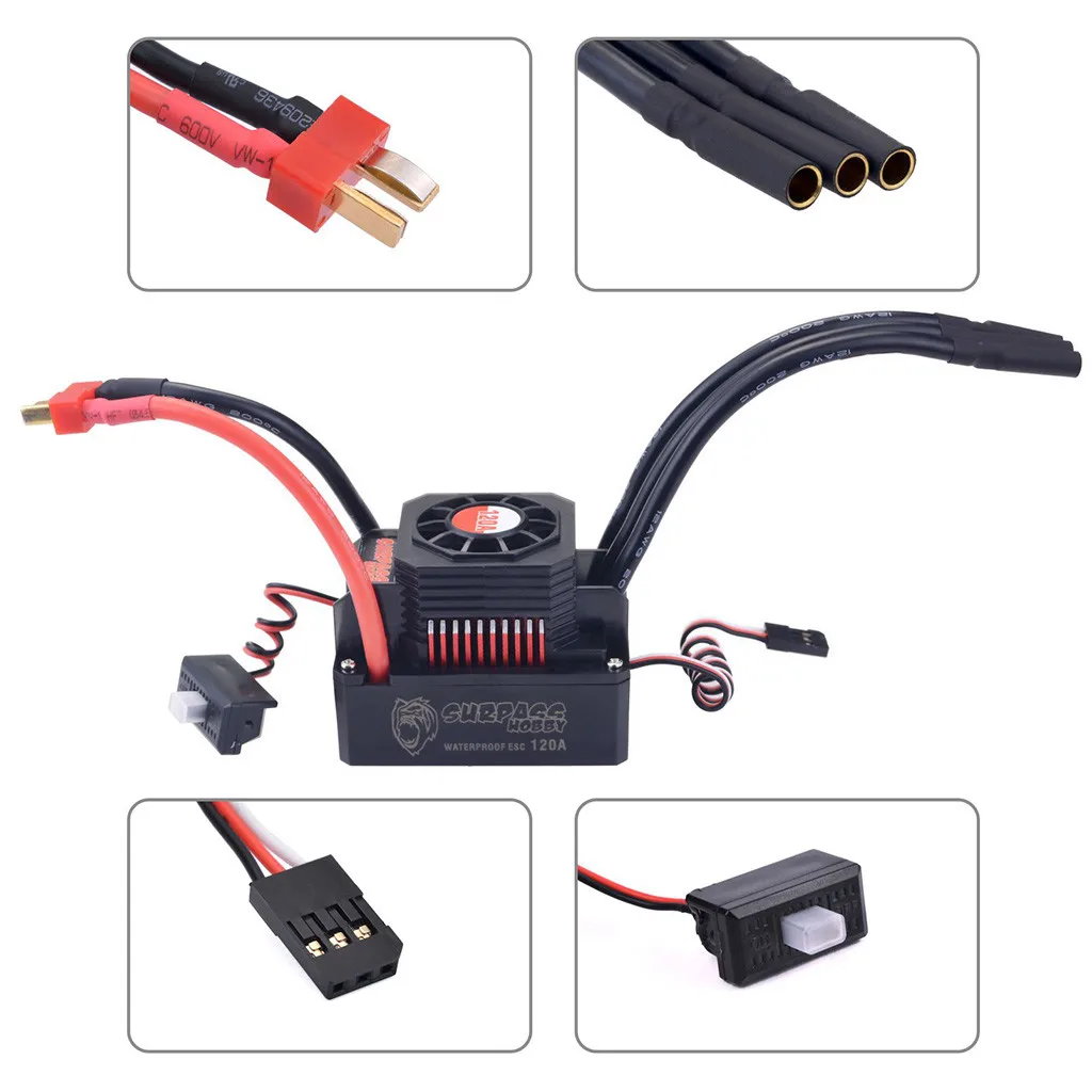 

Waterproof Sensorless Brushless ESC 120A Speed Controller for 1/10 1/8 RC Car Buggy toys for children RC Car Parts 6.20