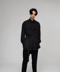 Для Мужчин's средней длины тонкий стиль рубашки Пояс дизайн темно-черный Стиль Повседневный пиджак. S-6XL