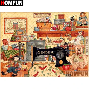

HOMFUN Full Diamond Embroidery Diy 5D Diamond Painting Cross Stitch "Sewing machine" Full Drill Home Room Decor A16498