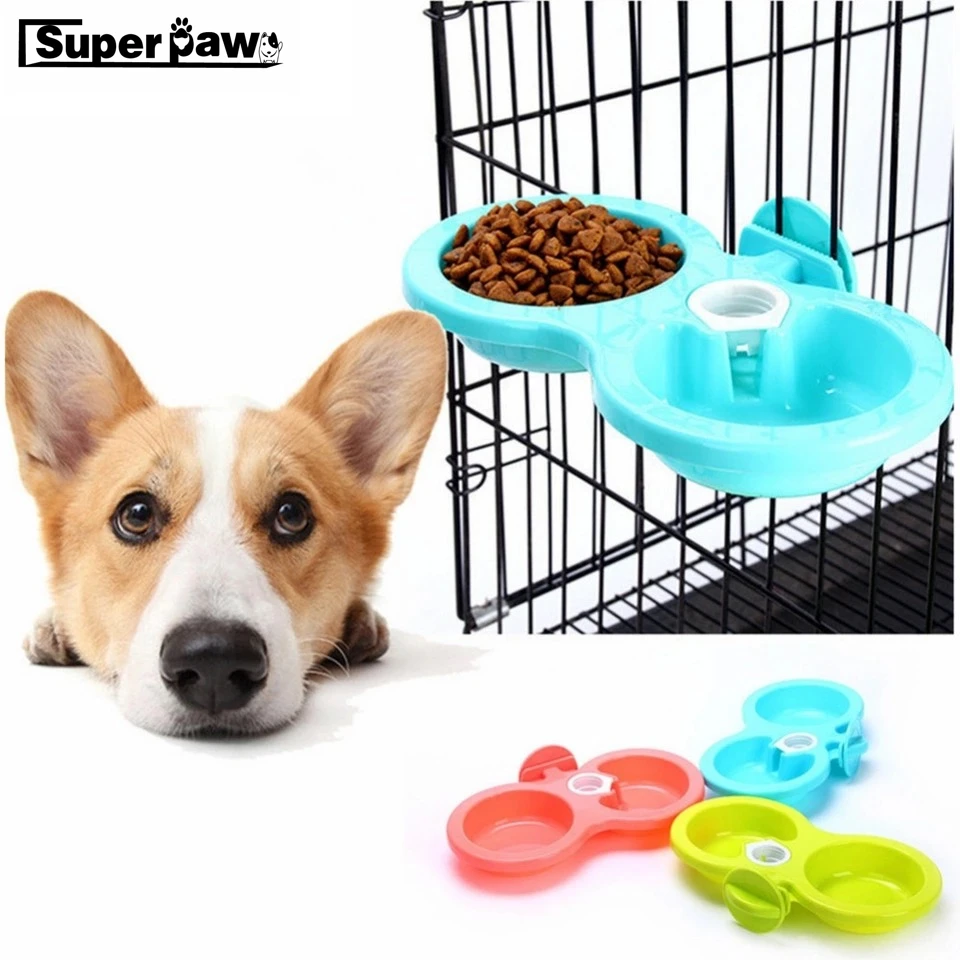 

Dual Use Dogs Double Bowl Automatic Water Drinking Food Feeder For Puppy Dog Cat Pet Cage Hanging Bowls S/L 3 Colors LCD08