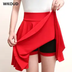 WKOUD S-4XL плюс Размеры шорты юбки Для женщин одноцветное мини плиссированные юбки мода конфеты Цвета Высокая Талия Повседневная одежда DK6041