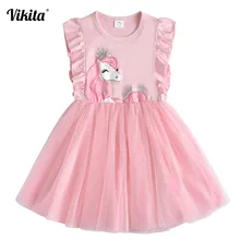 VIKITA; брендовые летние платья с единорогом для девочек; детское платье-пачка с блестками; Детские хлопковые платья с расклешенными рукавами; одежда принцессы для маленьких девочек