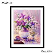 Zozack элегантные фиолетовые цветы лилии DMC Вышивка крестом хлопок DIY рукоделие точность печати Счетный Наборы для вышивания