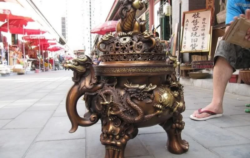 

25 China Red Bronze Copper Two Dragon Foo Dog kylin beast Incense burner Censer