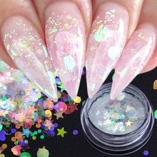 Полная красота AB Цвет ногтей блеск хлопья Русалка Хамелеон блестки порошок нерегулярные звезда сердце круглый дизайн ногтей украшения CH870