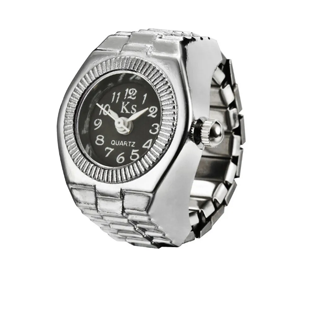 

Dial Quartz Analog Watch Steel Cool Elastic Quartz Finger Ring Watch Creative Sliver Lover's Watch Round Dial Quartz Clock