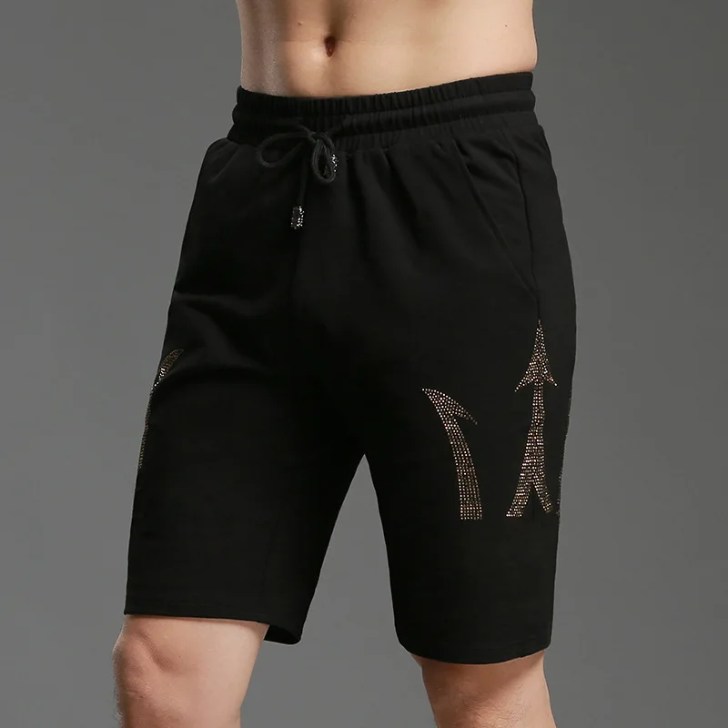 Elastic Waist Drawstring Men Short Sweatpants Mid Casual Cotton Bermuda