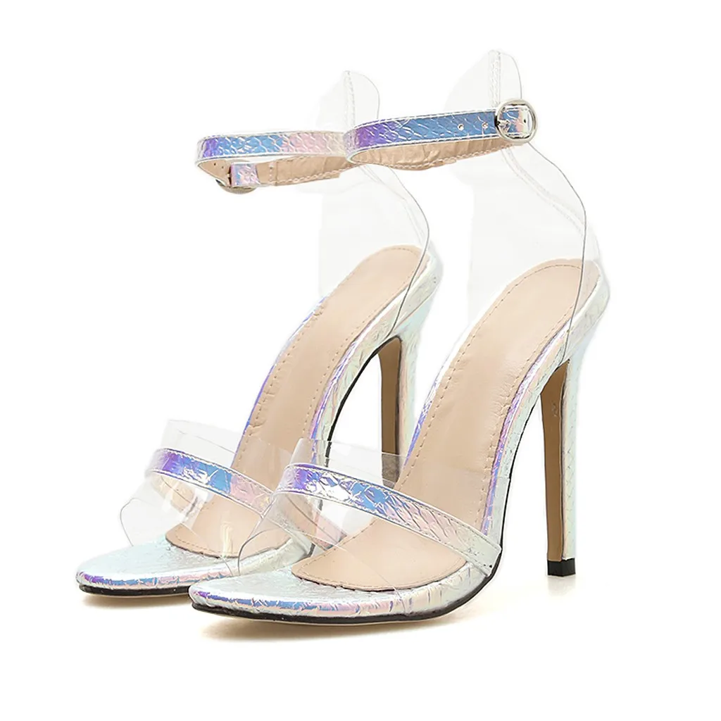 

SAGACE Fashion Women Silver Shiny Slim-heeled sandal Buckle Strap Wedding Party Sexy High Quality Outsid Ladies Shoes 2019