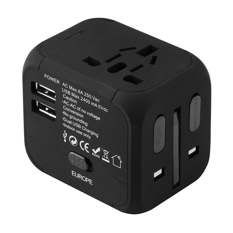 

Universal Travel Adapter International Universal Power Adapter All-in-one with 2.4A Worldwide Wall Charger for UK/EU/AU/US