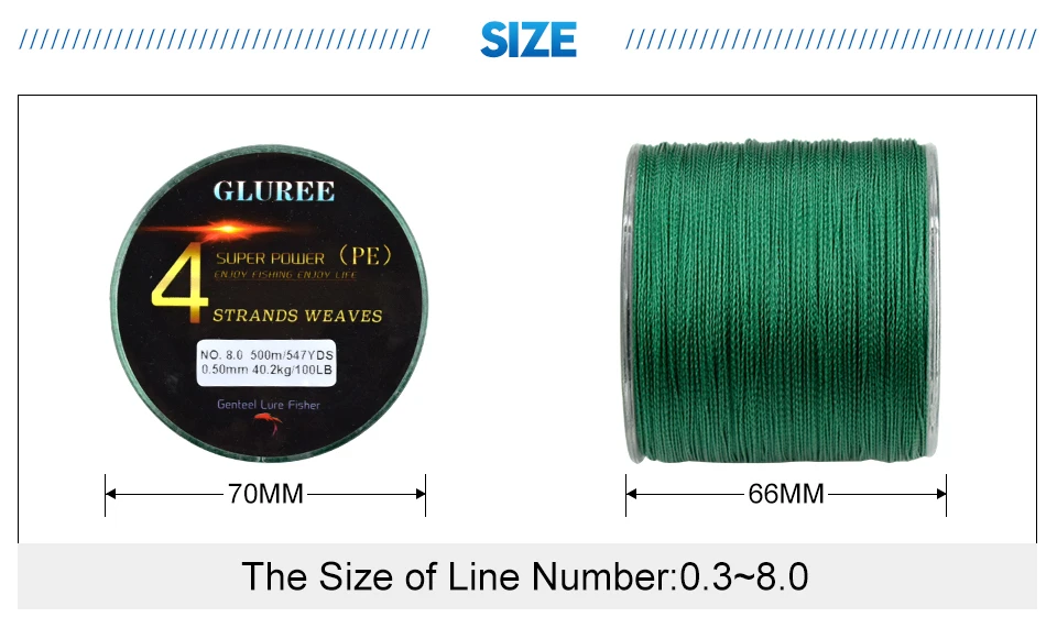GLUREE 500M547Yards 4 Stands PE Line Braided Fishing Line 100%PE Multifilament Fishing Line Super Strong High Quality 15LB-50LB (10)