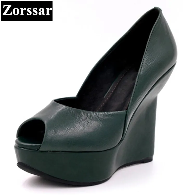 Summer woman shoes platform wedge sandals women high heels shoes Green, black 2017 NEW Genuine leather womens peep toe pumps Summer woman shoes platform wedge sandals women high heels shoes Green, black 2017 NEW Genuine leather womens peep toe pumps