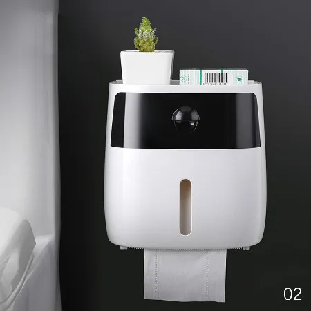 Водонепроницаемый пластиковый держатель для туалетной бумаги для ванной комнаты, настенный ящик для хранения, двойной слой, диспенсер для салфеток, Органайзер - Цвет: Black(With Drawer)