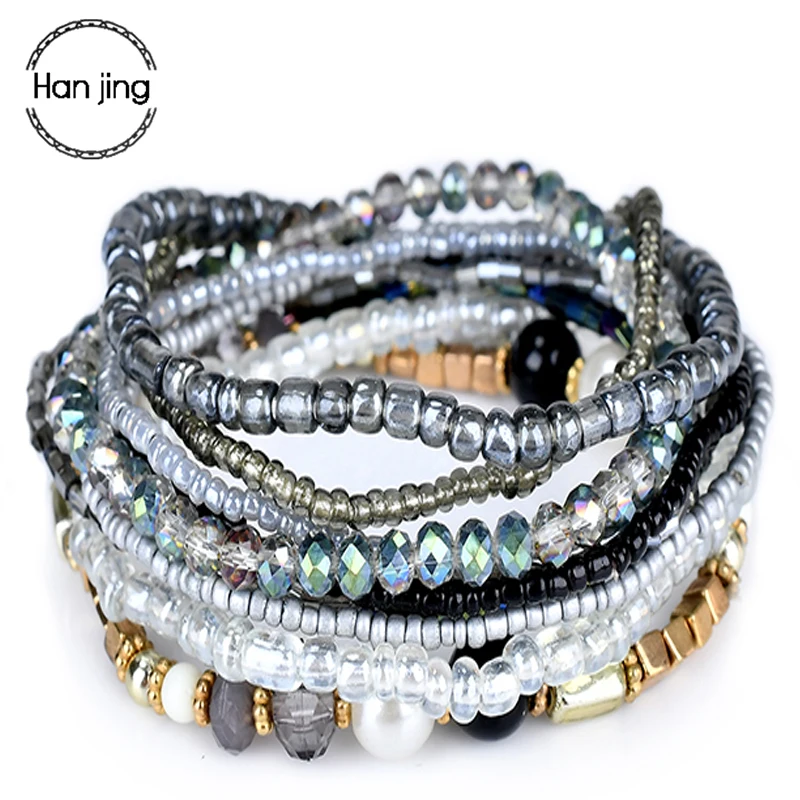 Fashion Jewelry Wholesale Multilayer Beaded Stretch Women Party Bracelet Bangle
