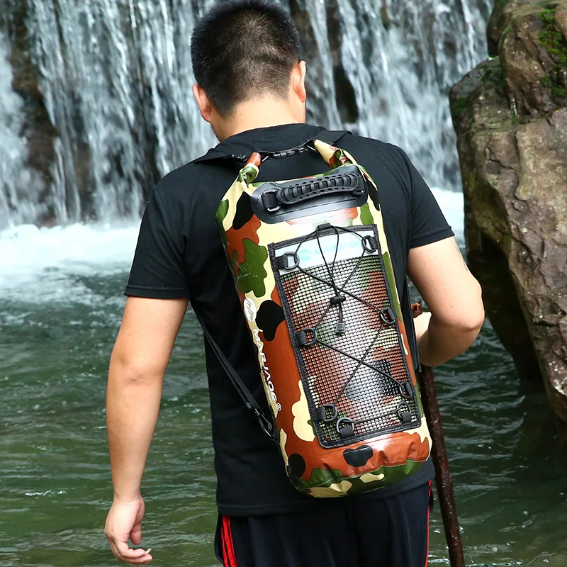 25L doble correas océano Pack PVC río Trekking a la deriva sello Rafting camuflaje resistente al agua bolsa mochila de aventura al aire libre