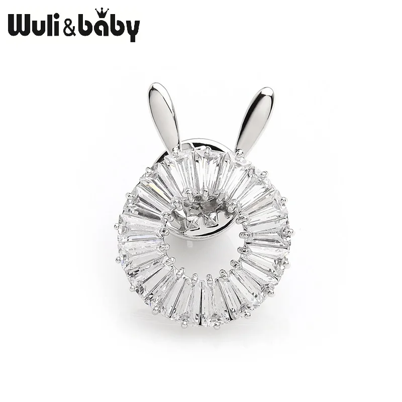 

2019 Wuli&baby Sparkling Zircon Crystal Rabbit Collar Pin For Women and Men Jewelry Accessories