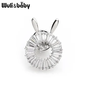 

Wuli&baby Sparkling Zircon Rabbit Collar Pins For Women Top Quality Lovely Animal Head Brooch Pins Gifts