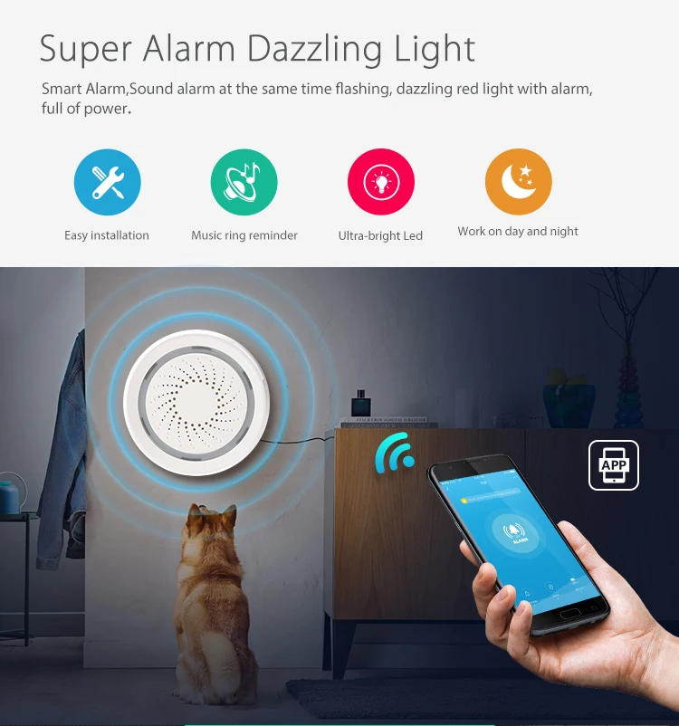 Tuyasmart домашняя охранная wifi сирена издает звук и светильник, когда triggere бесплатное приложение Совместимо с Alexa и googlel home