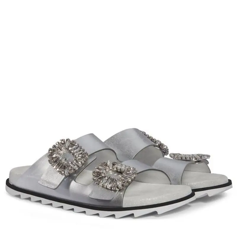 

Brand Sandals Women Summer New Genuine Leather Flat Bottomed Water Drill Fashion Cool Drag Stars and Flat Sole Shoes Leisure
