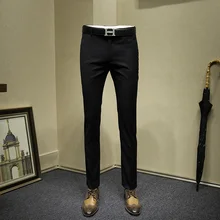 Брюки мужские черные официальный деловой костюм брюки свадебная одежда жениха офисные мужские день отца Подарочные штаны slim fit Плюс Размер 36