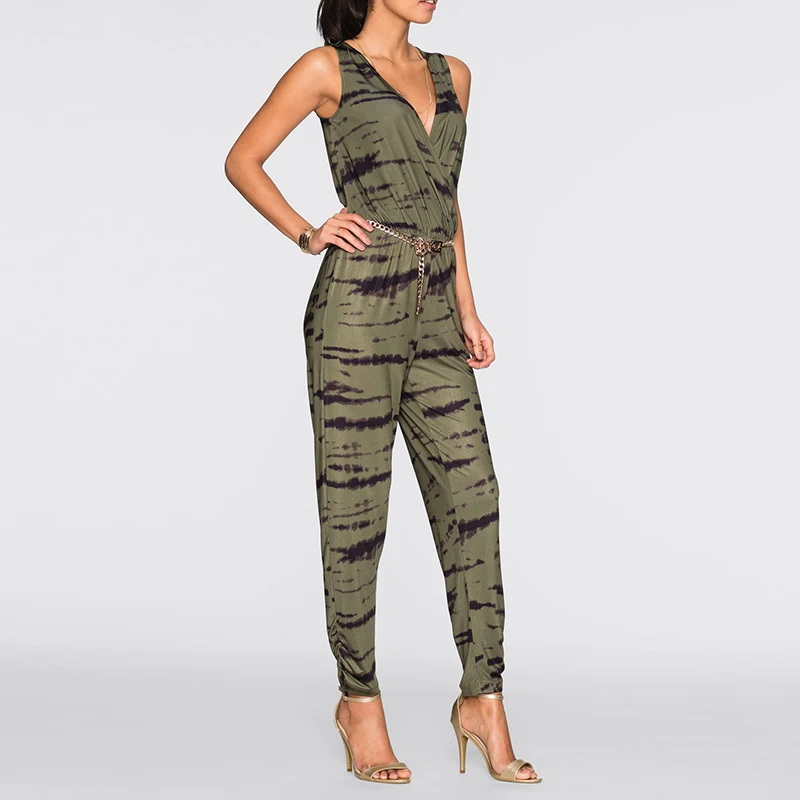 New Women Sleeveless Printed Jumpsuit Ladies Casual Party V Neck Playsuit Romper