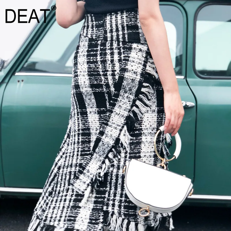 

DEAT 2019 New Autumn Fashion Korean Girl's Clothing Plaided Ruffles High Waist Halfbody Skirts Elastic WC72301