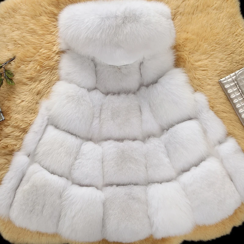 Faux Fur Coat Women Casual Hoodies Warm Slim Pocket Long Sleeve Faux Fox Fur Winter Coat Women casaco feminino Plus Size - Цвет: White Sleeveless