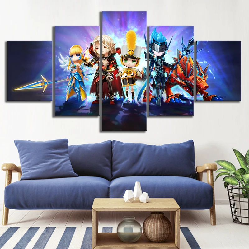 

5 Piece Game Art Canvas Painting Summoners War Sky Arena Cartoon Pictures Decorative Paintings for Home Decor