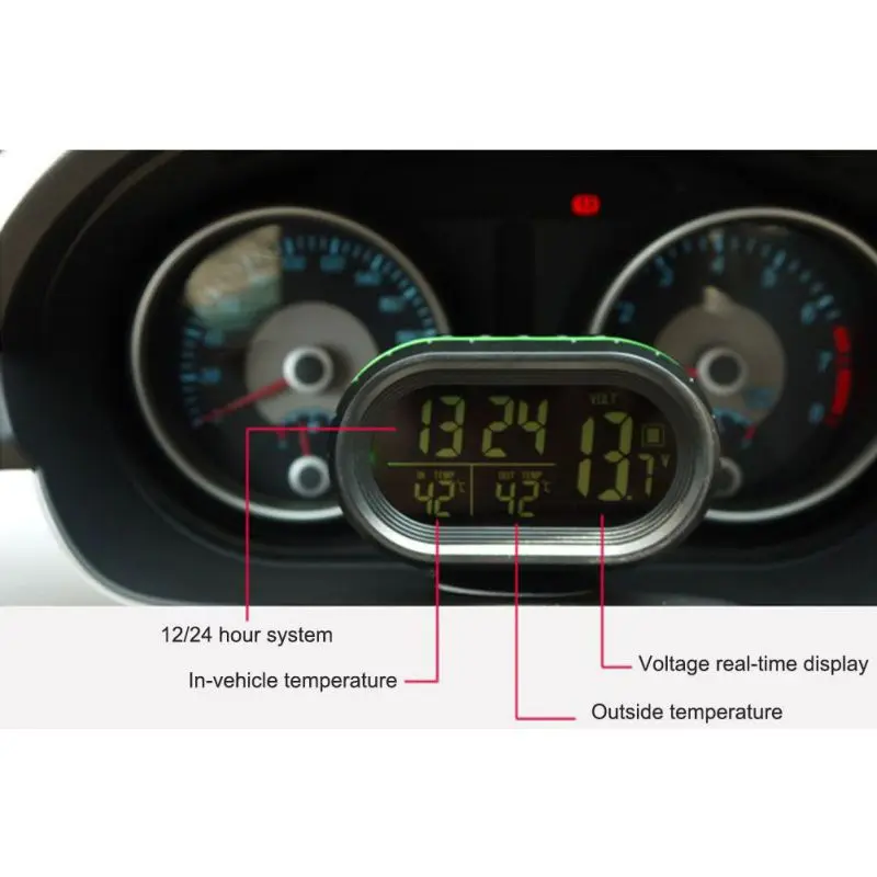  Hot Car Clock Electronic Thermometer Luminous Clock Multi-function Car Temperature Clock Voltmeter 