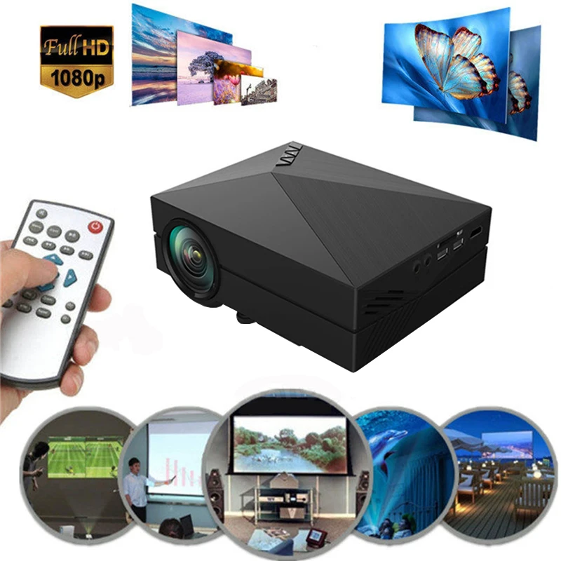 

Original GM60 Mini Projector LCD 1000LM 1920 x 1080 Resolution AV USB 2.0 HDMI VGA SD Home theater cinema projector proyector