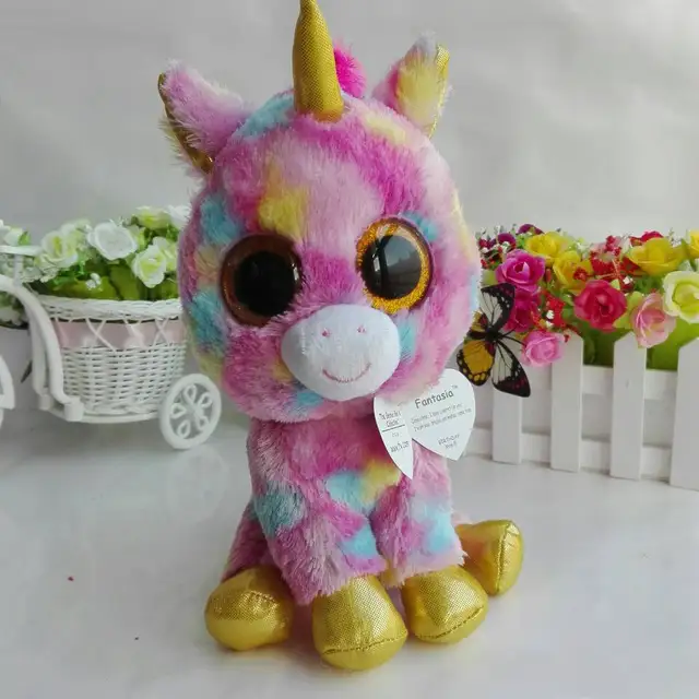 TY BEANIE BOOS 1PC 25CM 10" BIG EYE FANTASIA UNICORN PIXY